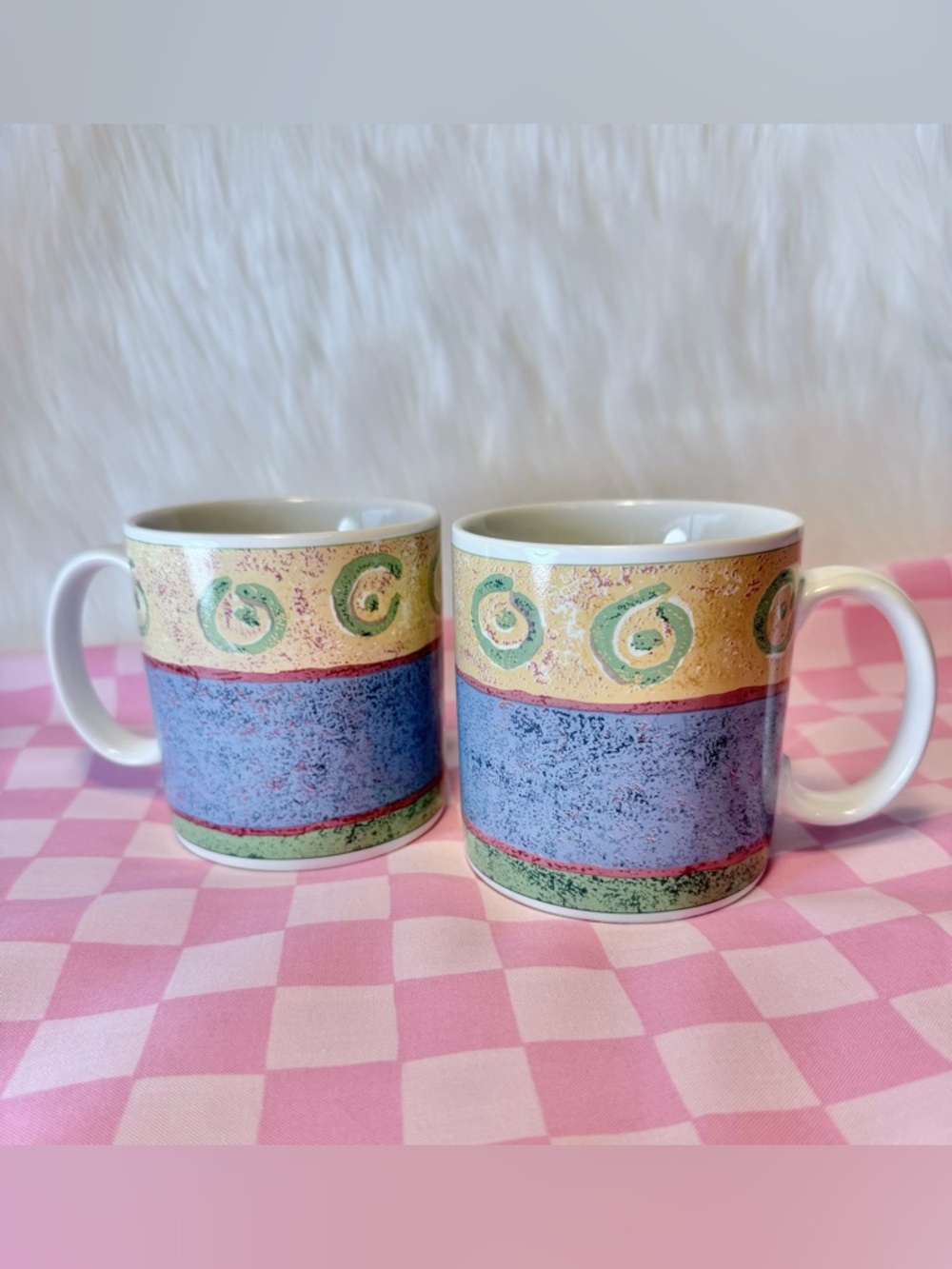Oneida Multicolor Spiral Band Ceramic Mugs